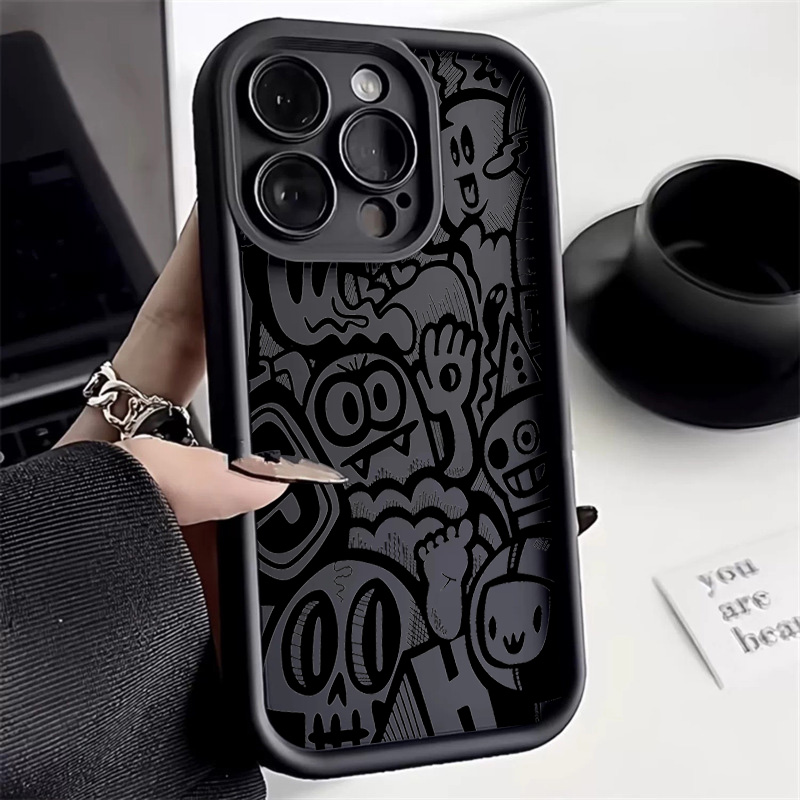 Phone Cases With Camera Cover - Черный чехол с граффити для iPhone